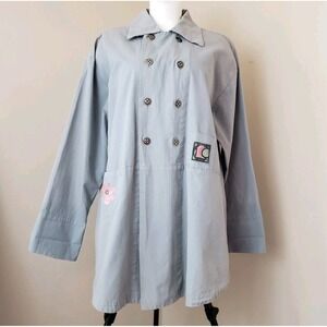 VTG Blue Fish Clothing Hand Painted Double‎ Breasted Long Jacket M - XL